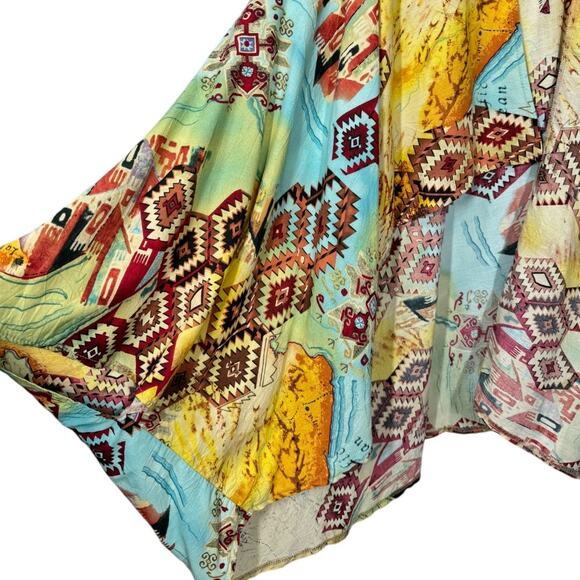 Mamie Ruth Boho Western Kimono One Size Aztec Tribal Map Print Hippie Casual - Picture 2 of 5